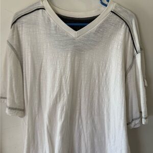 Men’s White V Neck Tee Shirt W Pocket On The Sleeve W Black Stitching 3X
